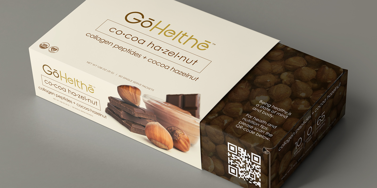 Go Helthe Cocoa Hazelnut Collagen Peptides Sleeve Packaging